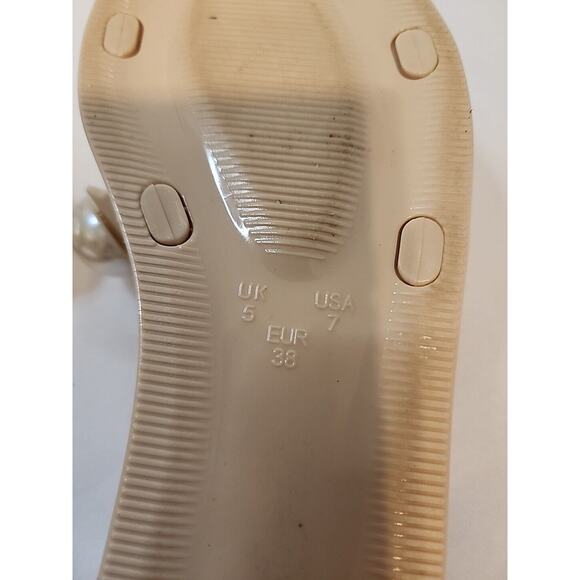 Asos Sz 7 Clear Jelly Slip On Flip Flops Flats Slides Pink Pearls - Picture 10 of 10